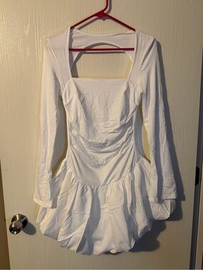 Women Bubble Mini Dress Long Sleeve Square Neck Backless Puffy Skirt Dress Sz L